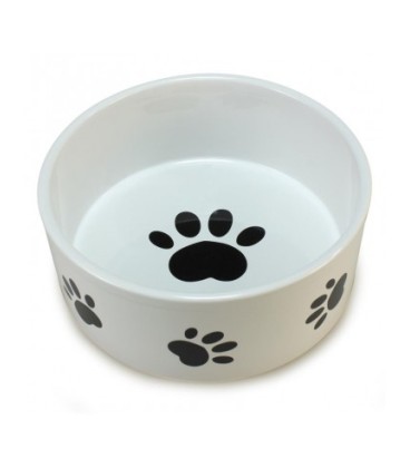 COMEDERO CERAMICA HUELLAS 19.CM BLANCO