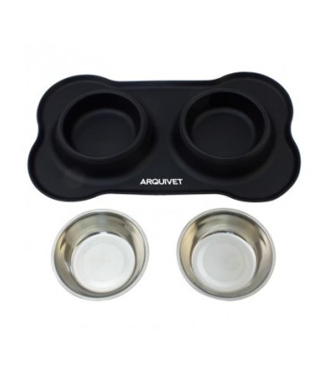 Comedero doble - Cuencos de acero inoxidable (2x400ml) con base de silicona antideslizante