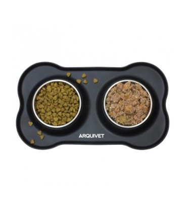 Comedero doble - Cuencos de acero inoxidable (2x400ml) con base de silicona antideslizante