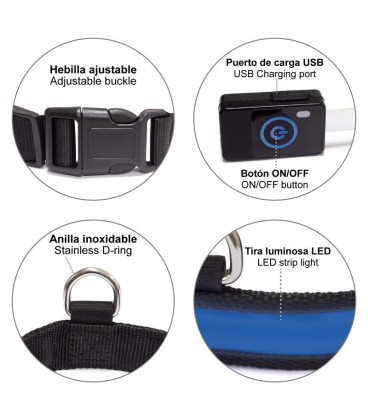 Collar Luminoso LED Azul - talla S 28-40cm/2,5cm