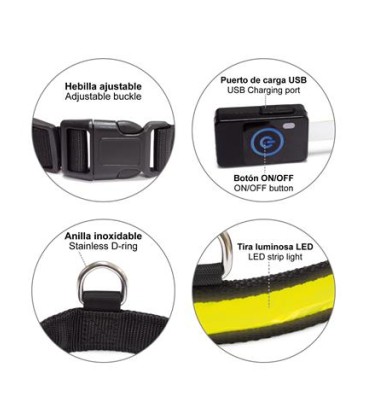 Collar Luminoso LED Amarillo - talla S 28-40cm/2,5cm