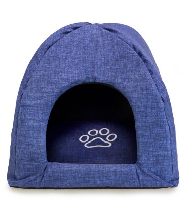 Iglú Para Perros Azul con Huella y Ribete 40x40x45cm