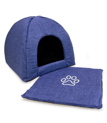 Iglú Para Perros Azul con Huella y Ribete 40x40x45cm