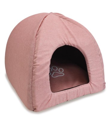 Iglú Para Perros Rosa con Huella y Ribete 40x40x45cm