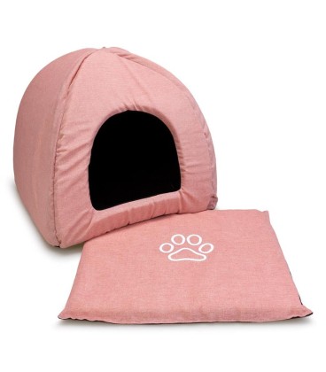 Iglú Para Perros Rosa con Huella y Ribete 40x40x45cm