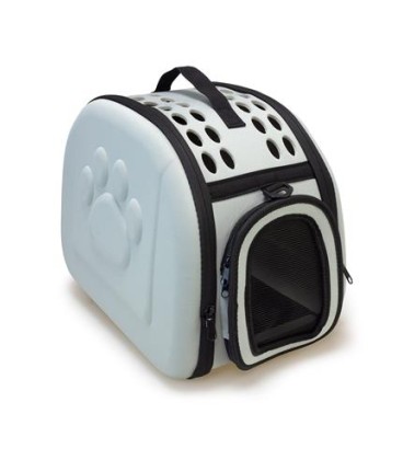Transportín plegable gris - para pequeñas mascotas - 42 x 27 x 32 cm